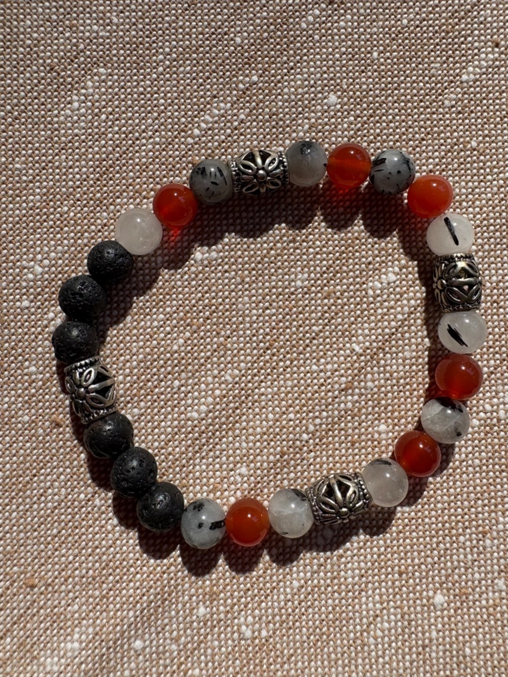 Boho Natural Stone Beaded Bracelet Lava Rock Carnelian Quartz Diffuser